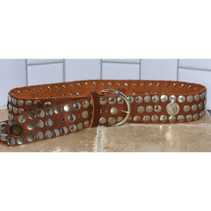 Cache Coin Silver Studded Brown Leather Belt Silver Buckle Size S NEW!!!